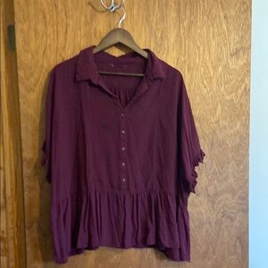 Women's Burgundy Button-Up Top